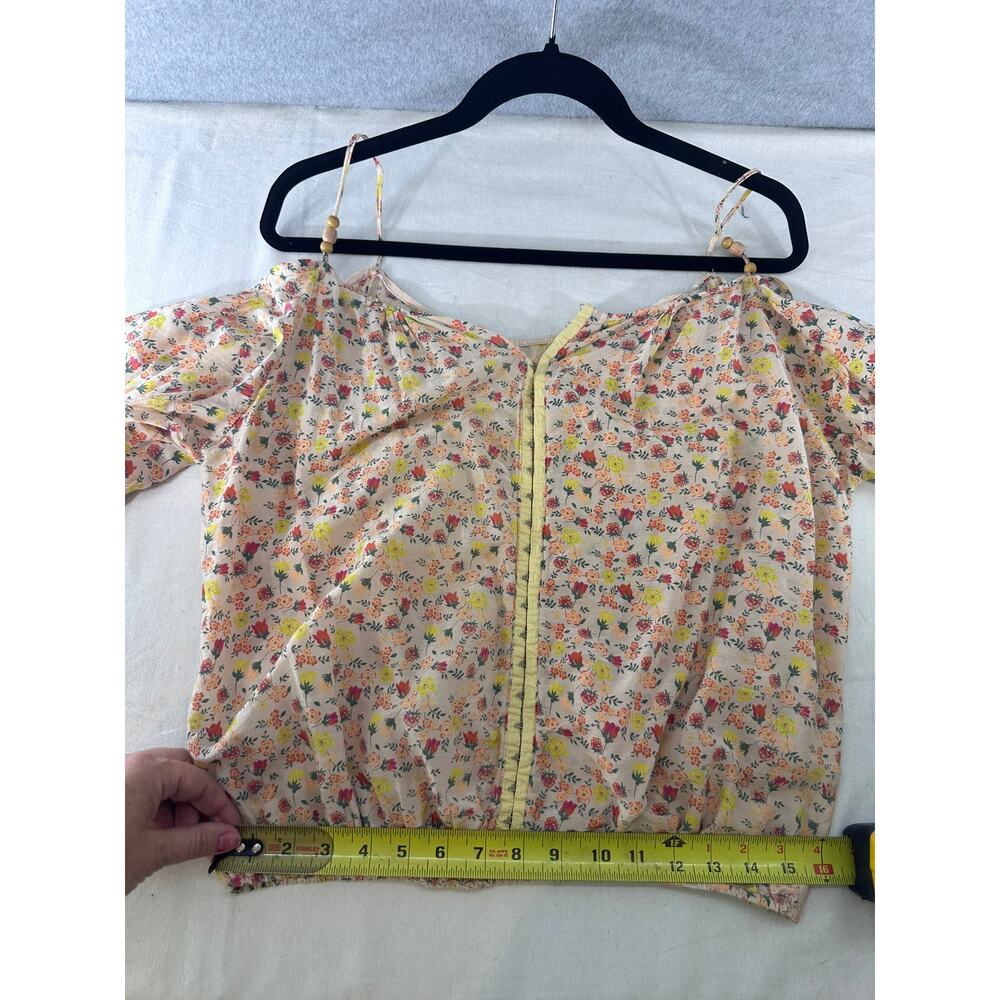 Scrapbook Women's sz M Blouse Spaghetti Strap Cutout Bubble Sleeve Floral Print - Picture 8 of 9